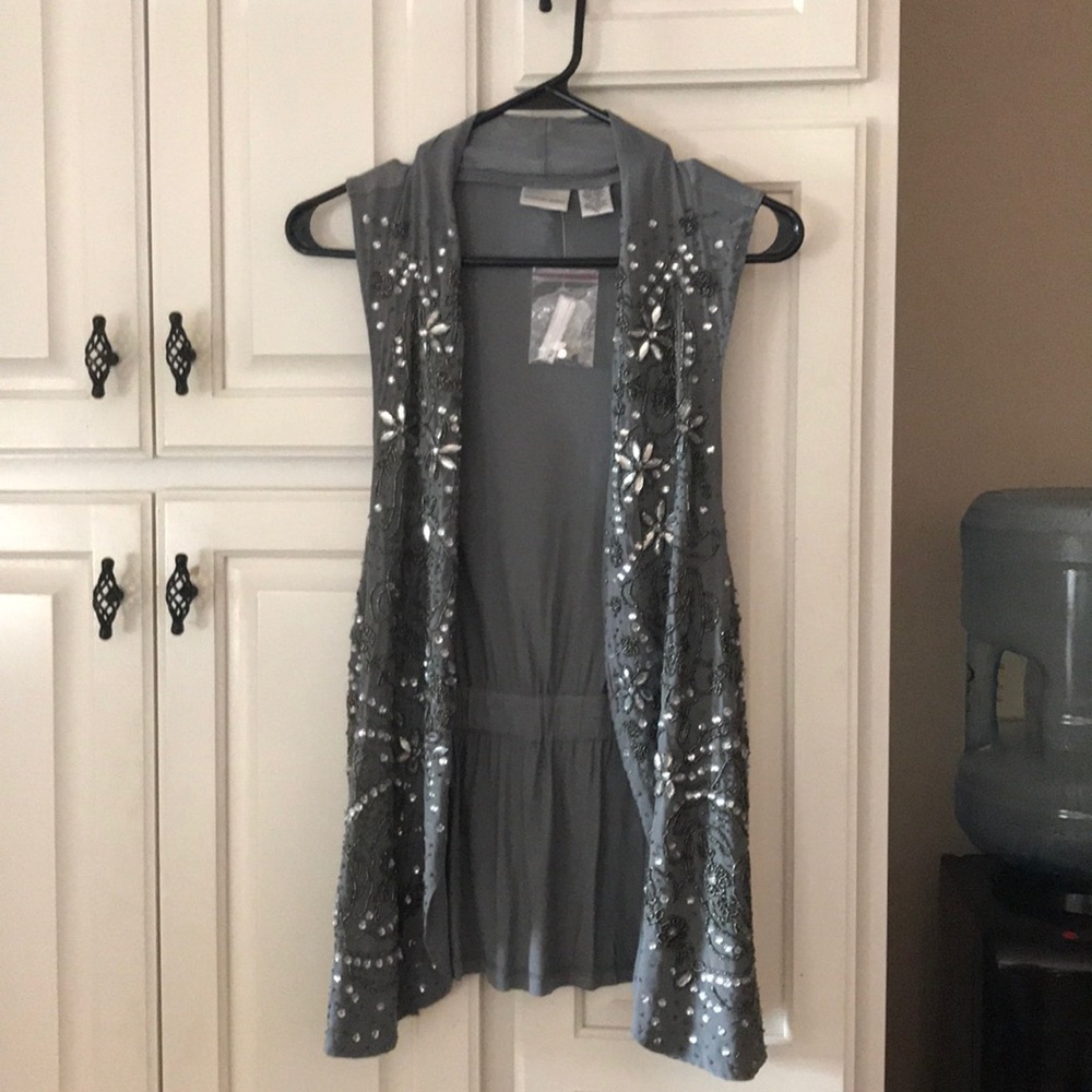 Beaded gray vest